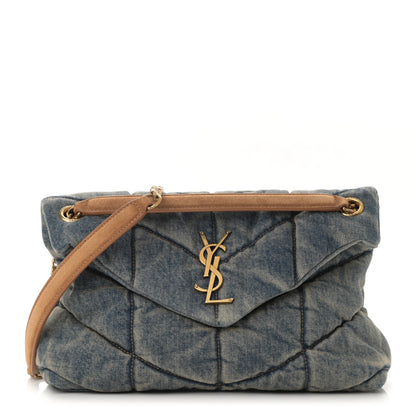 Saint Laurent Denim Quilted Small Loulou Puffer Monogram Chain Satchel Blue Cinnamon 1 of 10