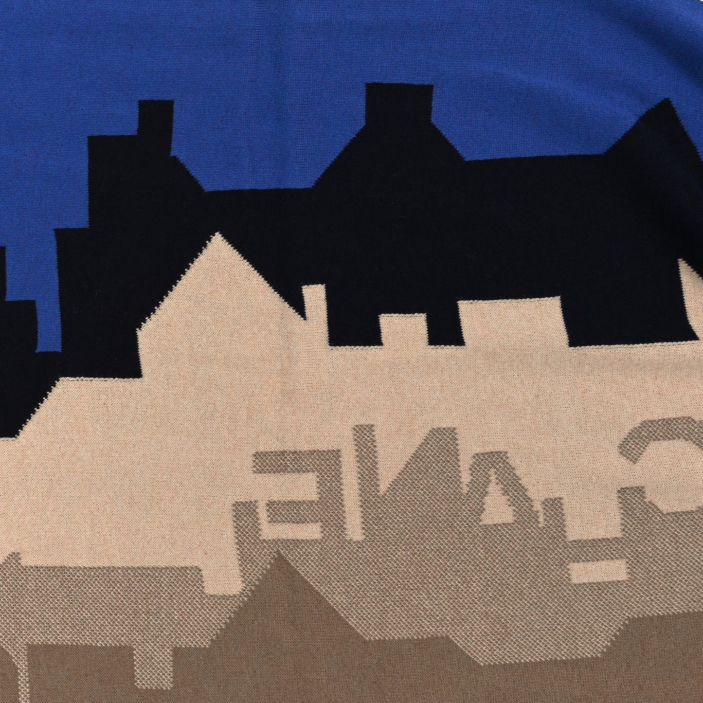 Knit Logo Printed Stole Blue Beige