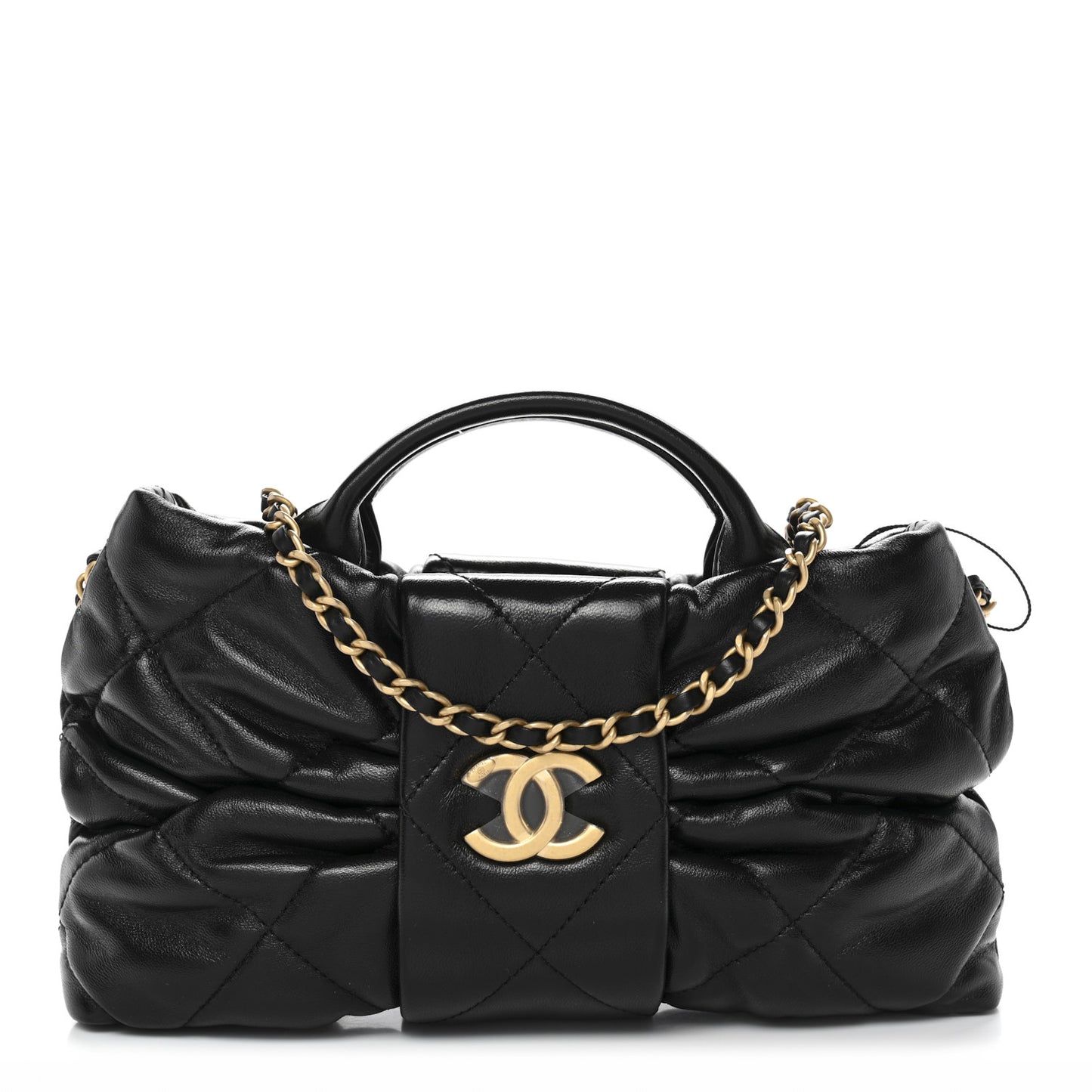 Lambskin Quilted Mini Bow Bag Black