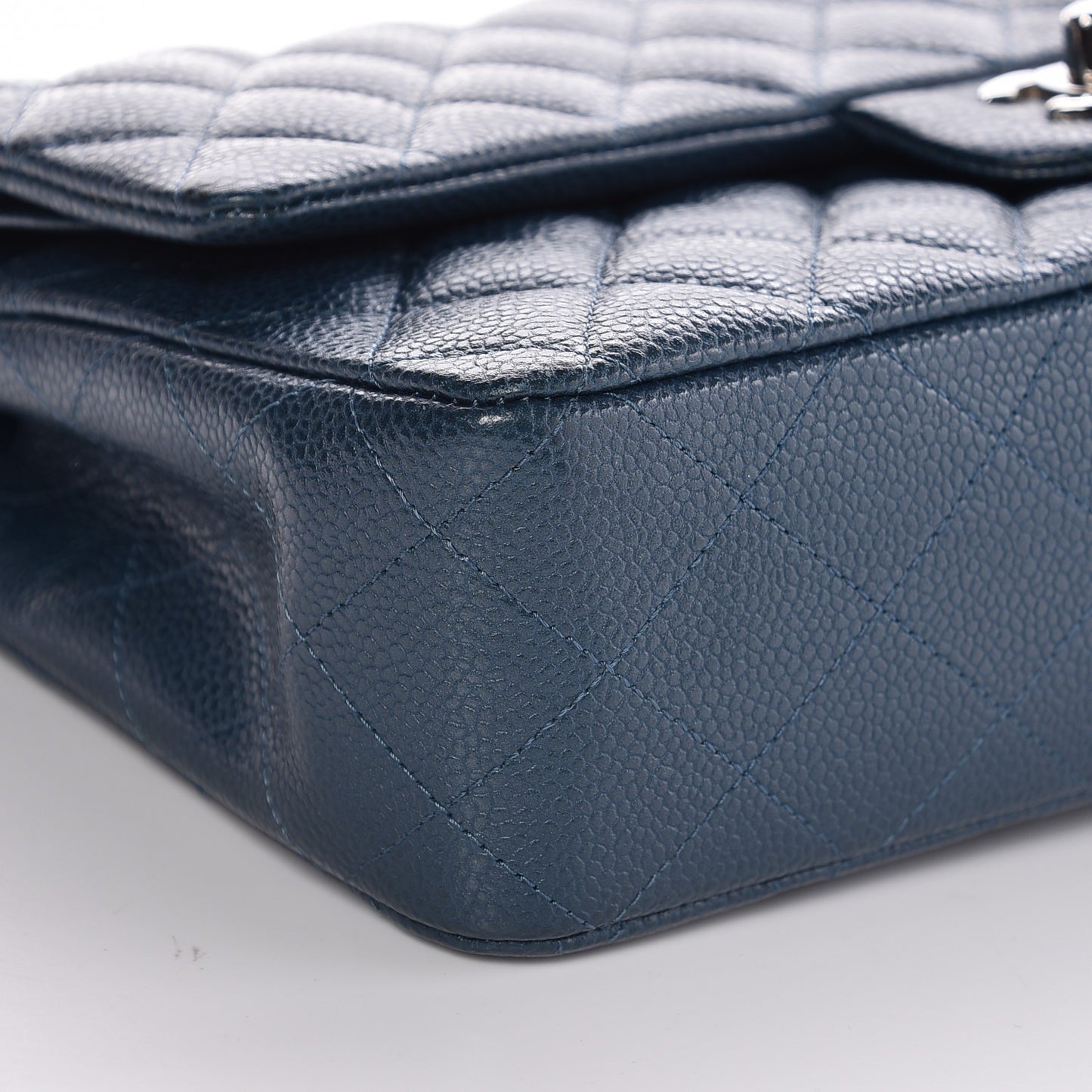 Metallic Caviar Quilted Medium Double Flap Dark Blue