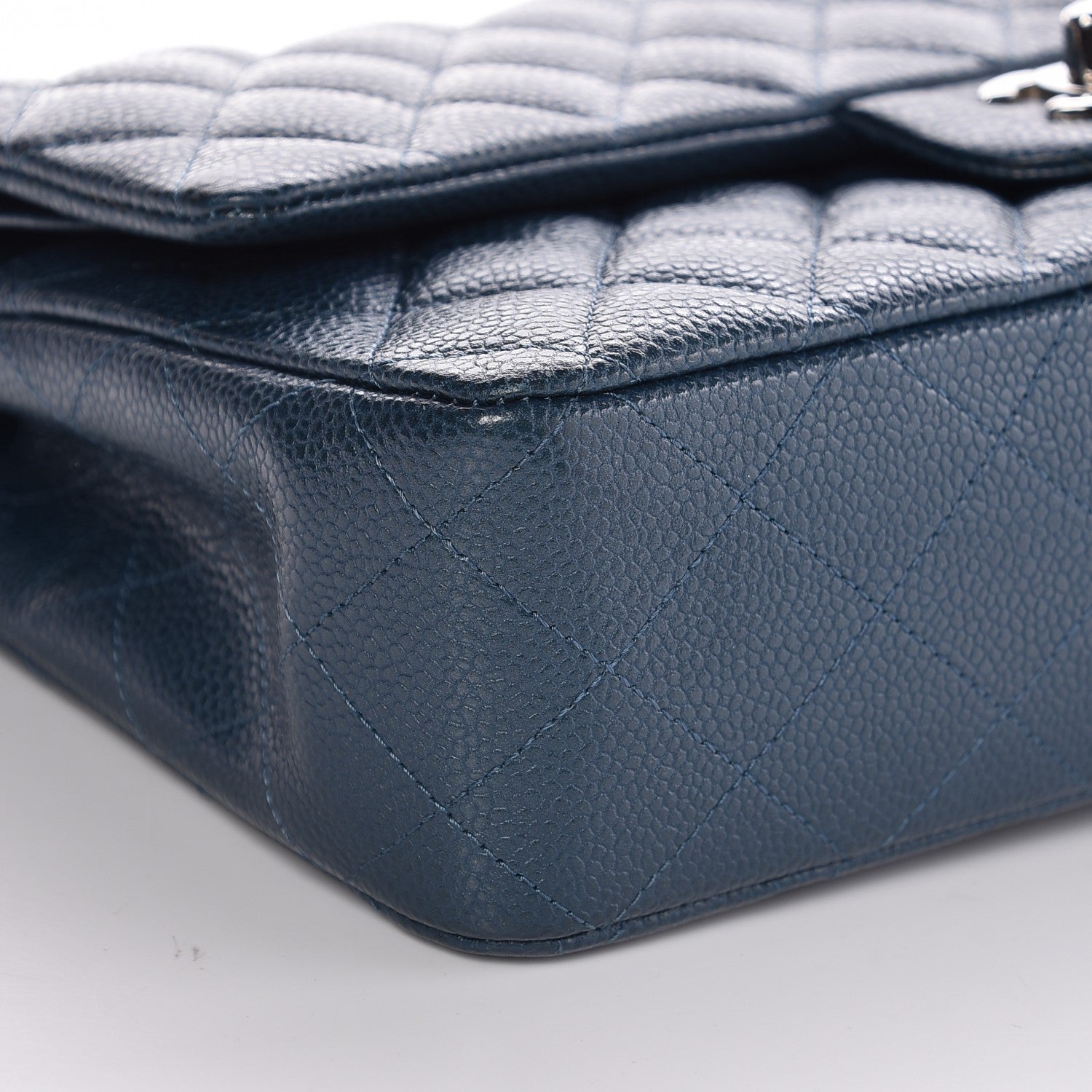 Chanel Metallic Caviar Quilted Medium Double Flap Dark Blue 8 of 10