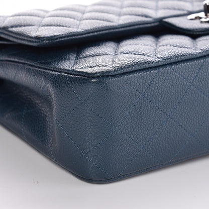 Chanel Metallic Caviar Quilted Medium Double Flap Dark Blue 8 of 10
