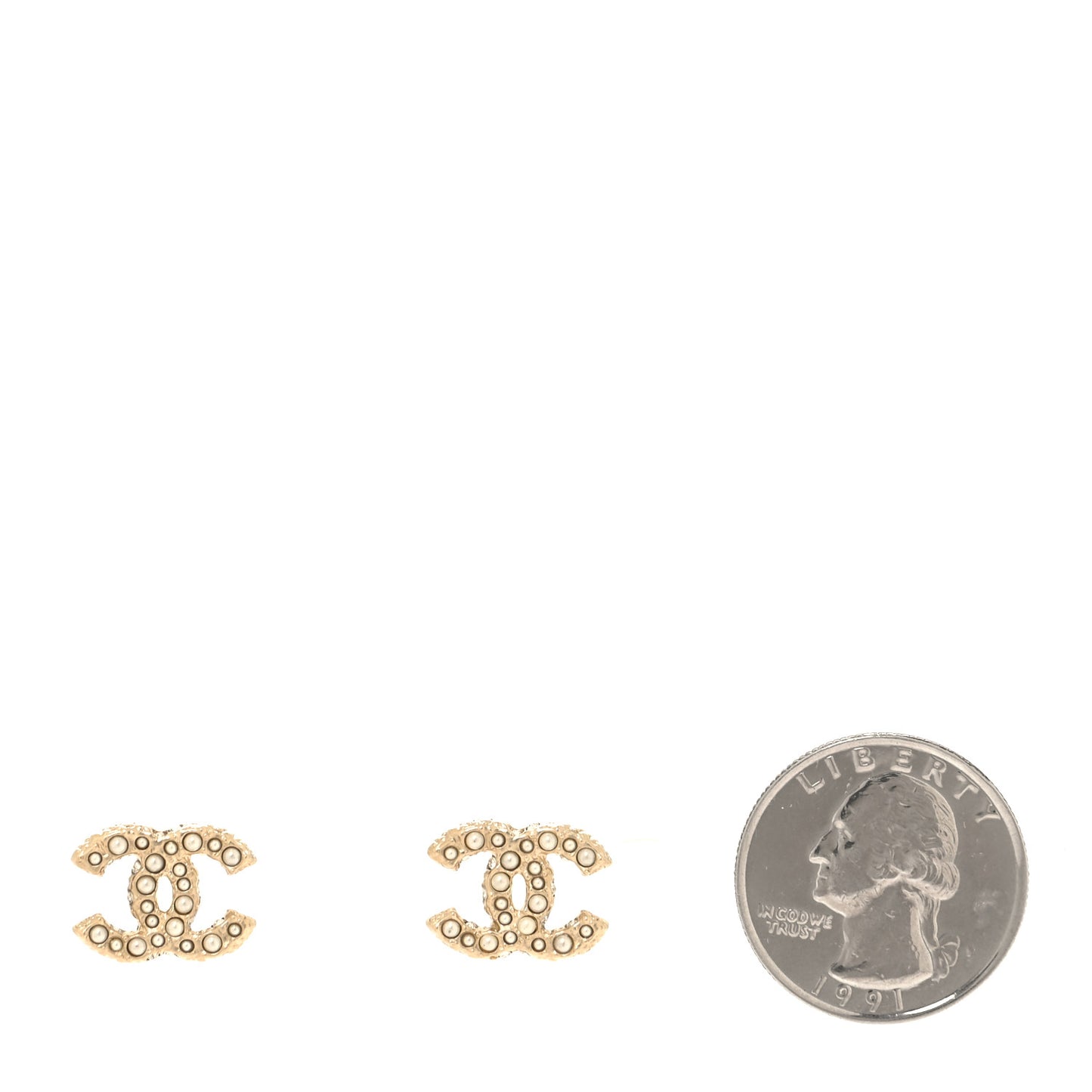 Pearl Studded CC Earrings Gold