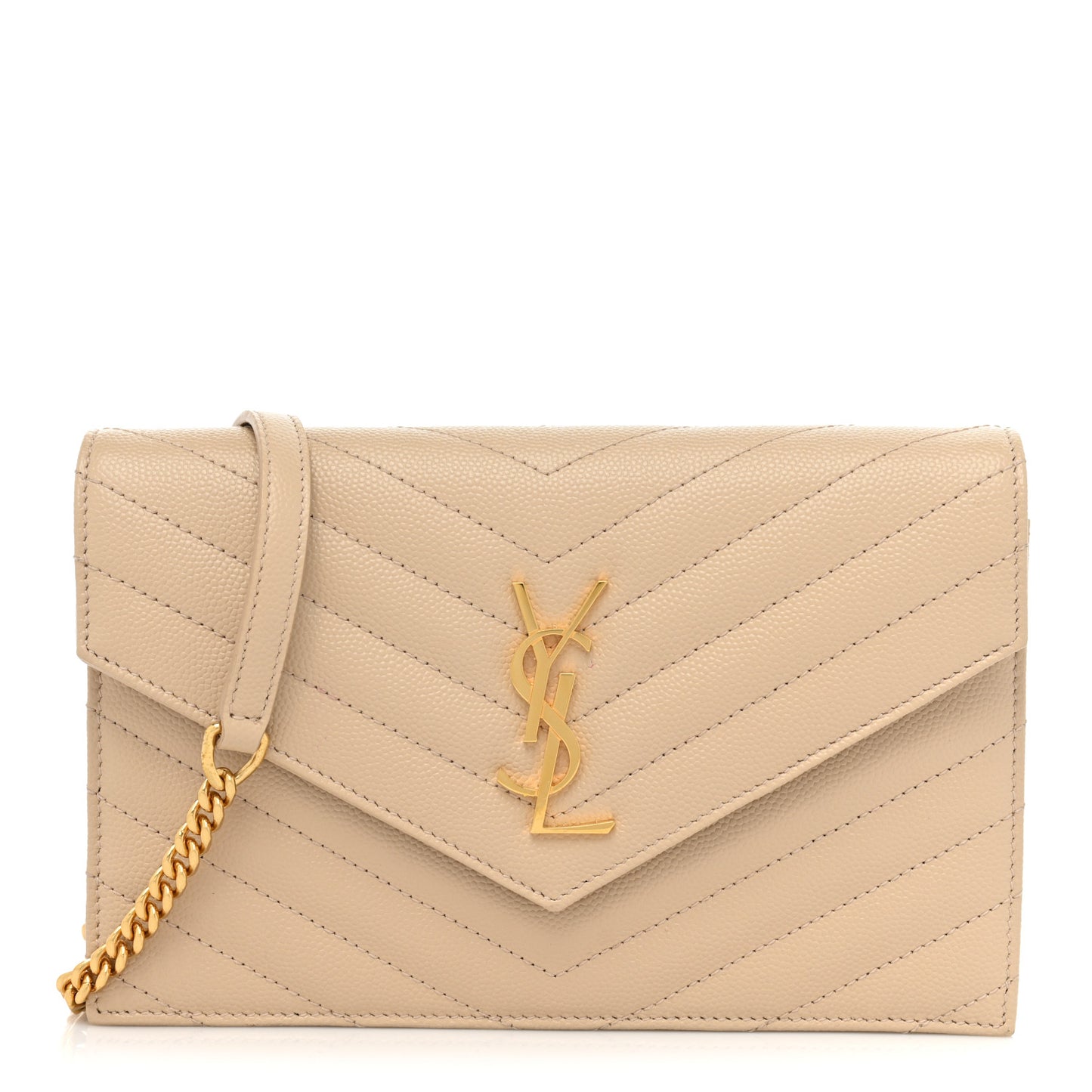 Grain De Poudre Matelasse Chevron Monogram Envelope Chain Wallet Nude Powder