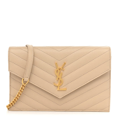 Saint Laurent Grain De Poudre Matelasse Chevron Monogram Envelope Chain Wallet Nude Powder 1 of 12