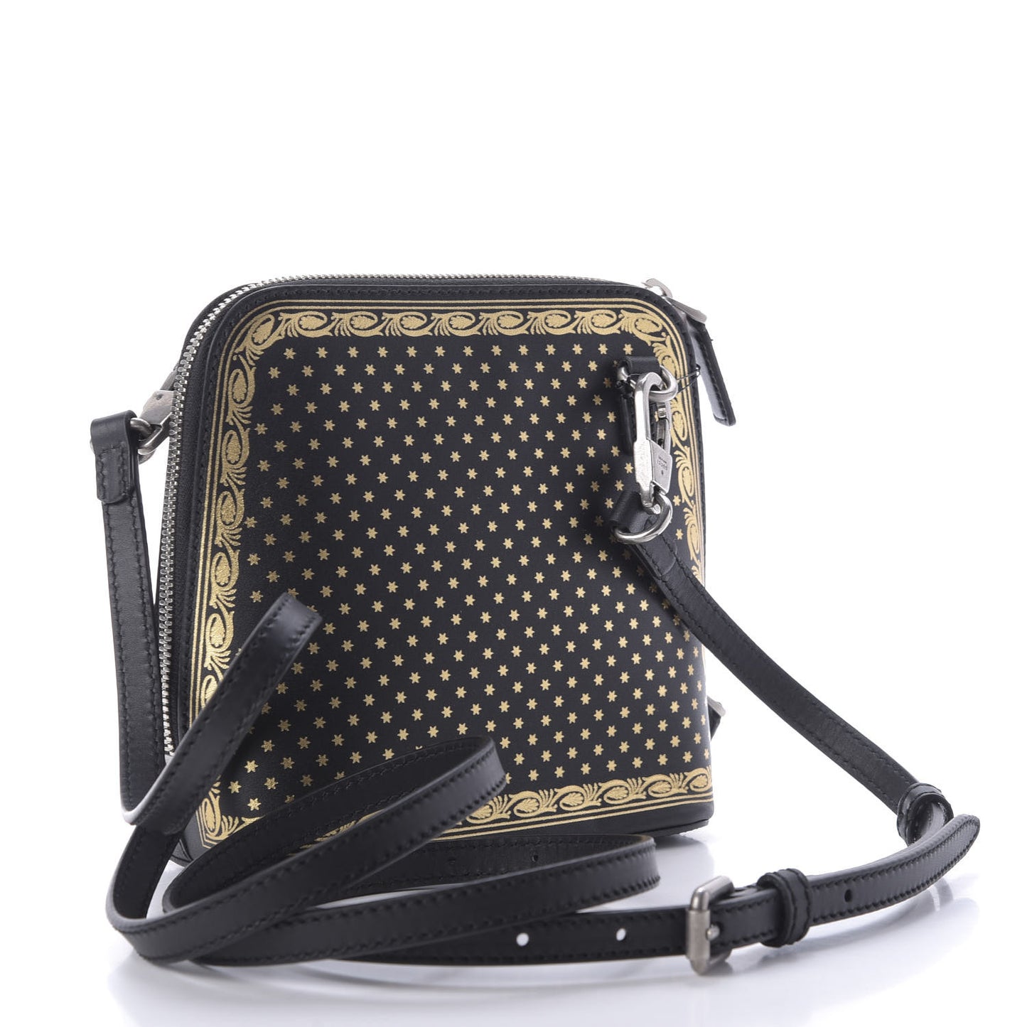 X SEGA Calfskin GUCCY Stars Mini Dome Shoulder Bag Black Gold