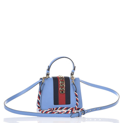 Gucci Vitello Fontanella Web Mini Sylvie Top Handle Bag Clear Sky Blue 3 of 9