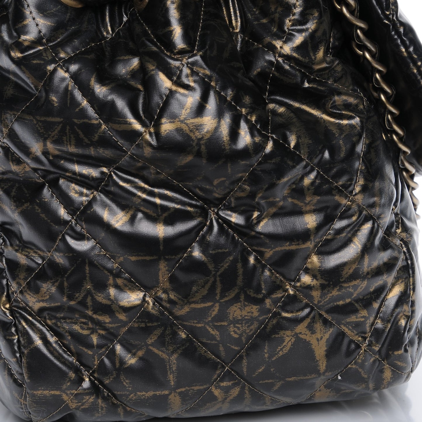 Nylon Printed Quilted Accordion Flap Black Gold