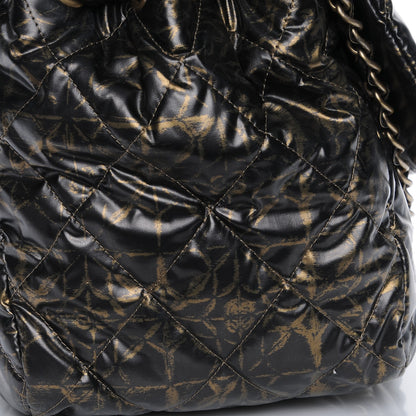Chanel Nylon Printed Quilted Accordion Flap Black Gold 10 of 11