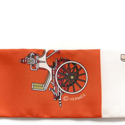 Hermes Silk Les Voitures Exquises Twilly Orange Beige Kaki 3 of 4