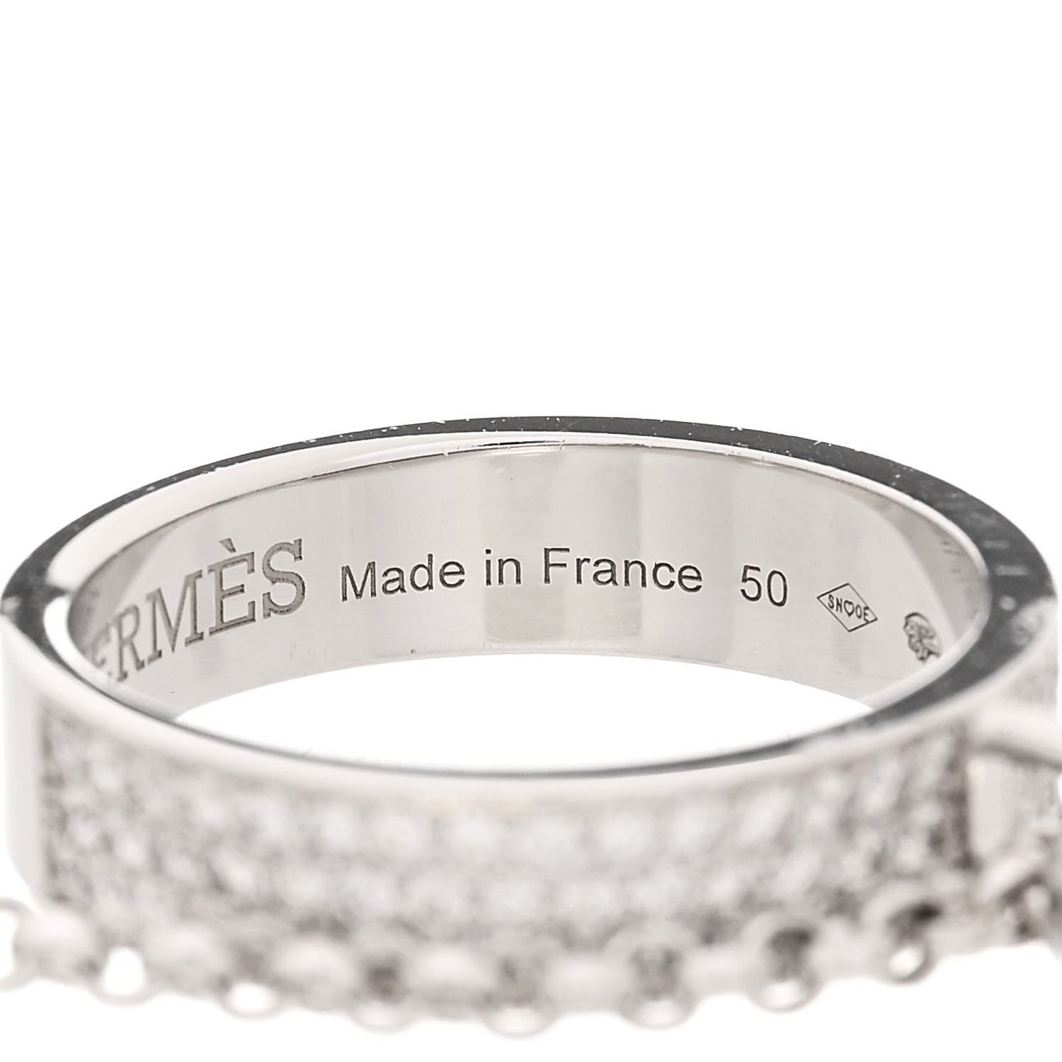 Hermes 18K White Gold Diamond Kelly Clochette Double Ring 50 5.25 7 of 8