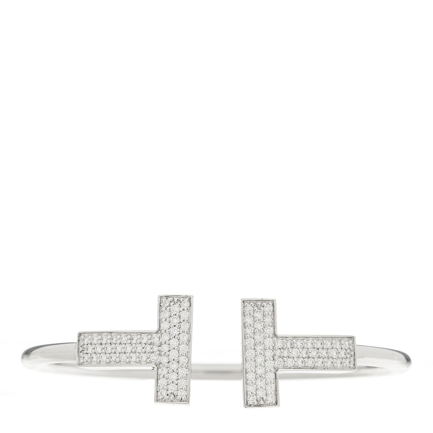 Tiffany 18K White Gold Diamond Tiffany T Wide Wire Bracelet 1 of 4