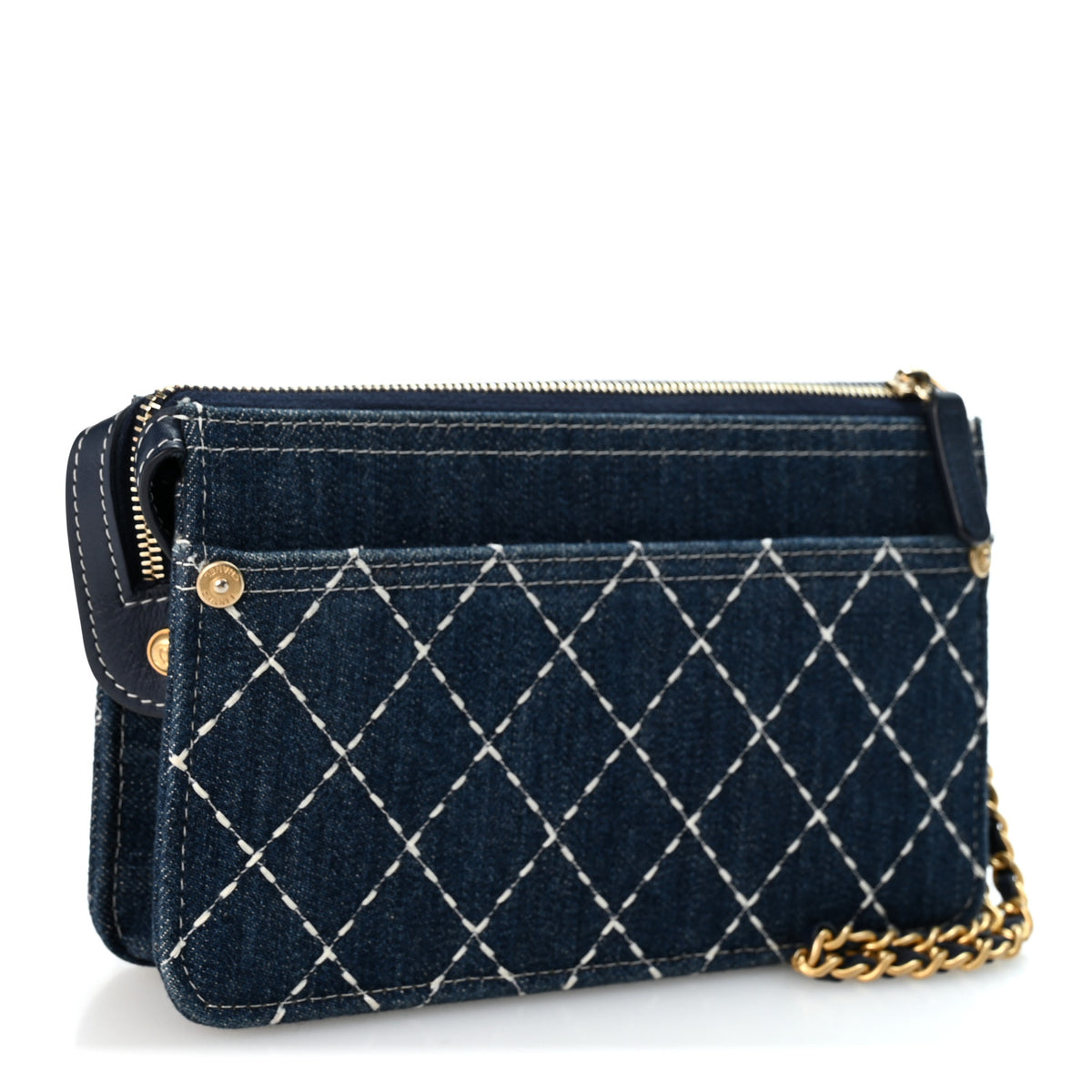 Denim Quilted Zipped Wristlet Clutch Blue