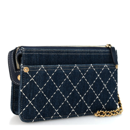 Chanel Denim Quilted Zipped Wristlet Clutch Blue 3 of 6