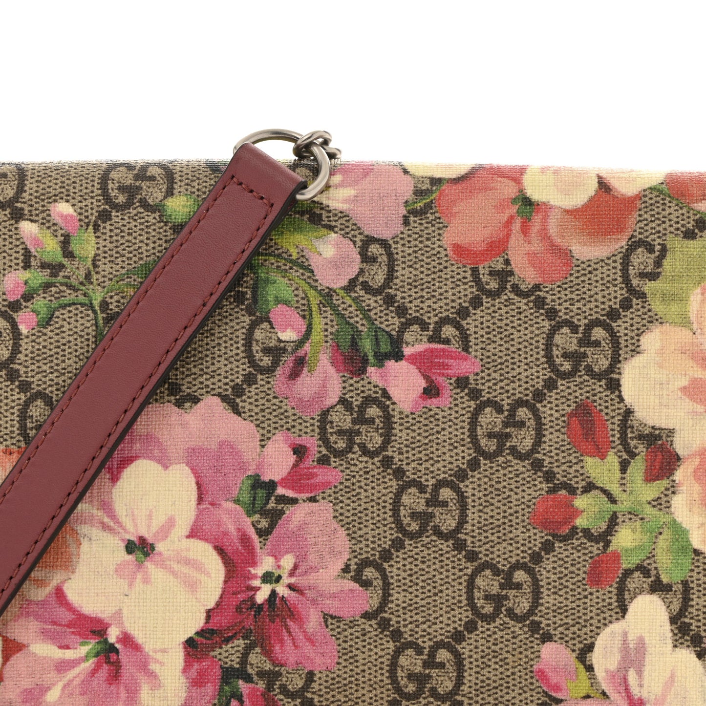 GG Supreme Monogram Blooms Chain Wallet Beige Multicolor Dry Rose