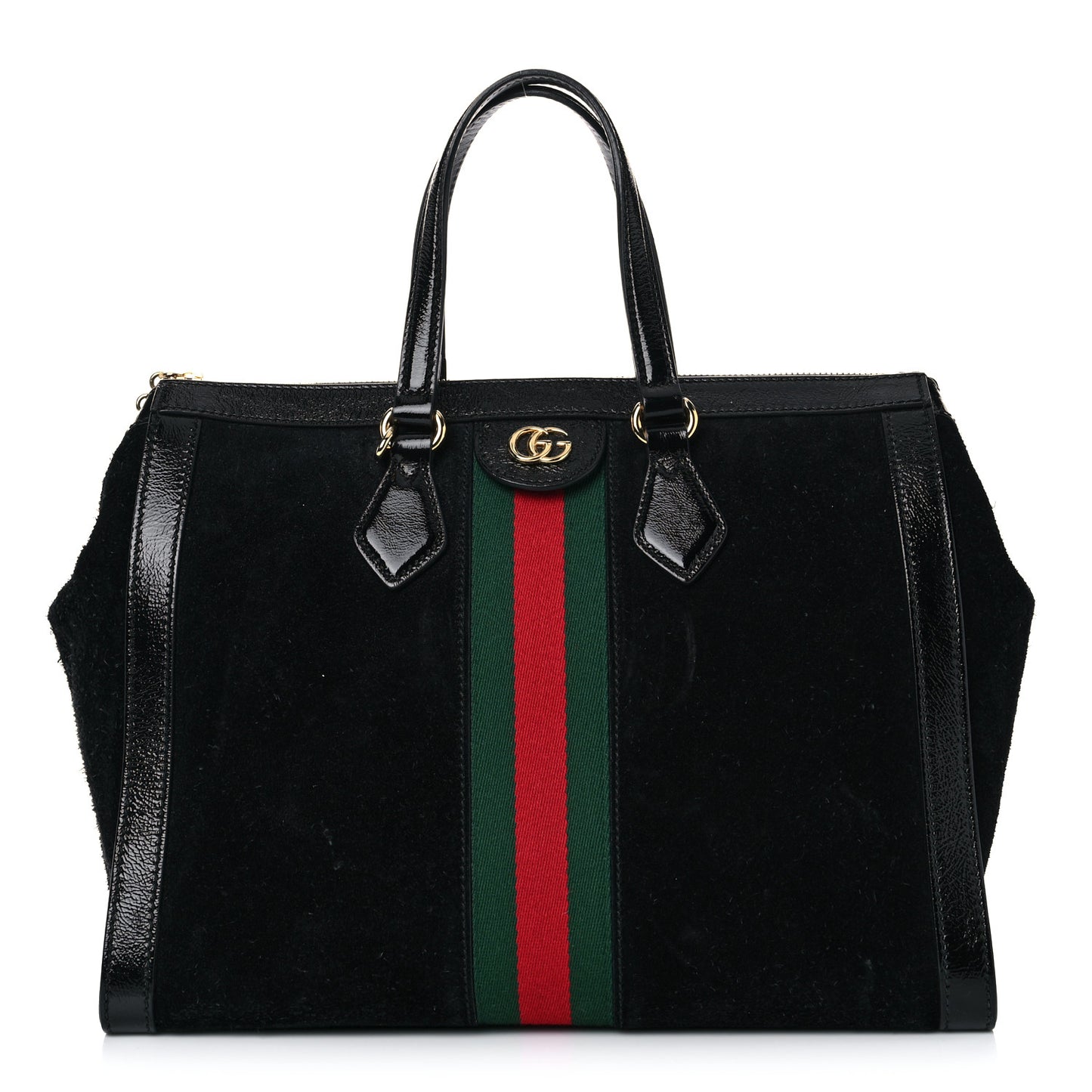 Suede Patent GG Web Medium Ophidia Tote Bag Black