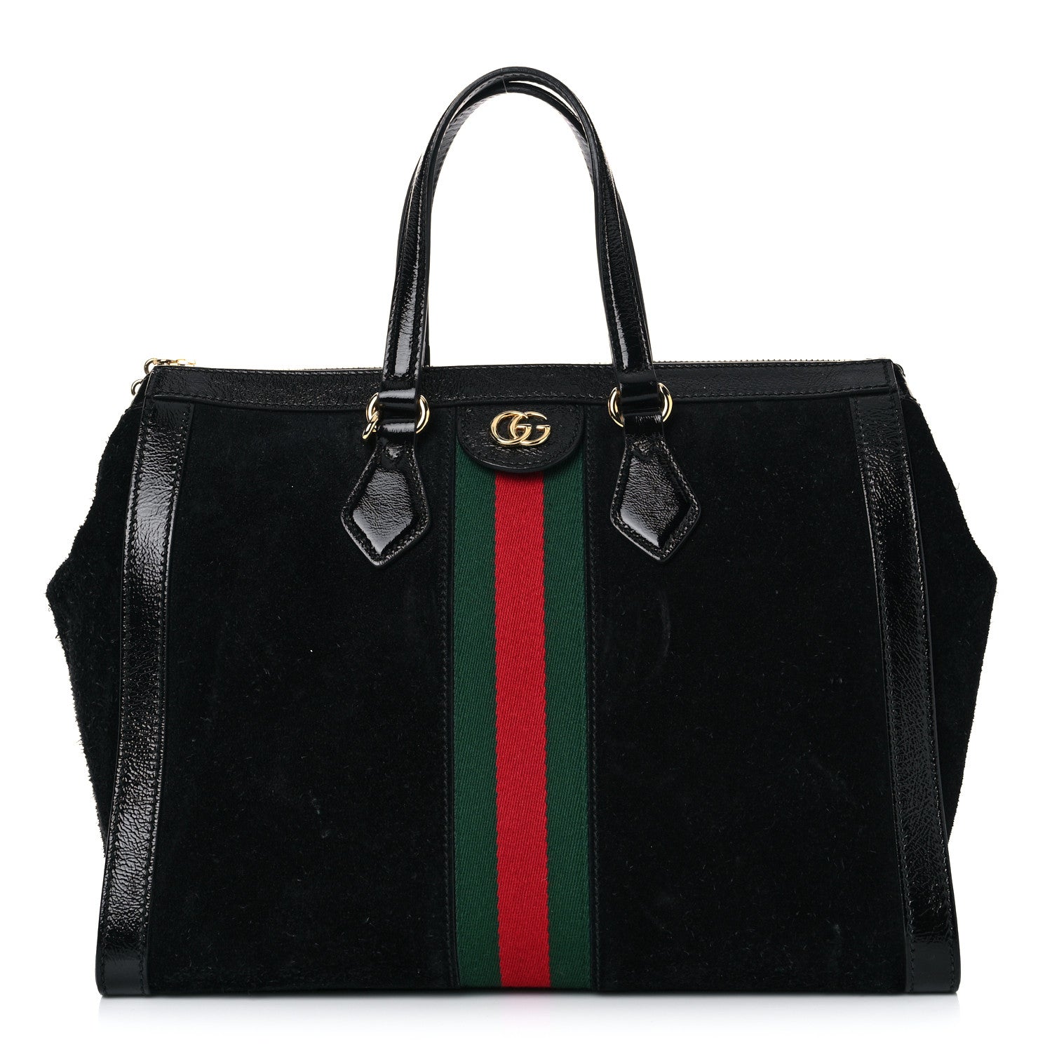Gucci Suede Patent GG Web Medium Ophidia Tote Bag Black 1 of 18