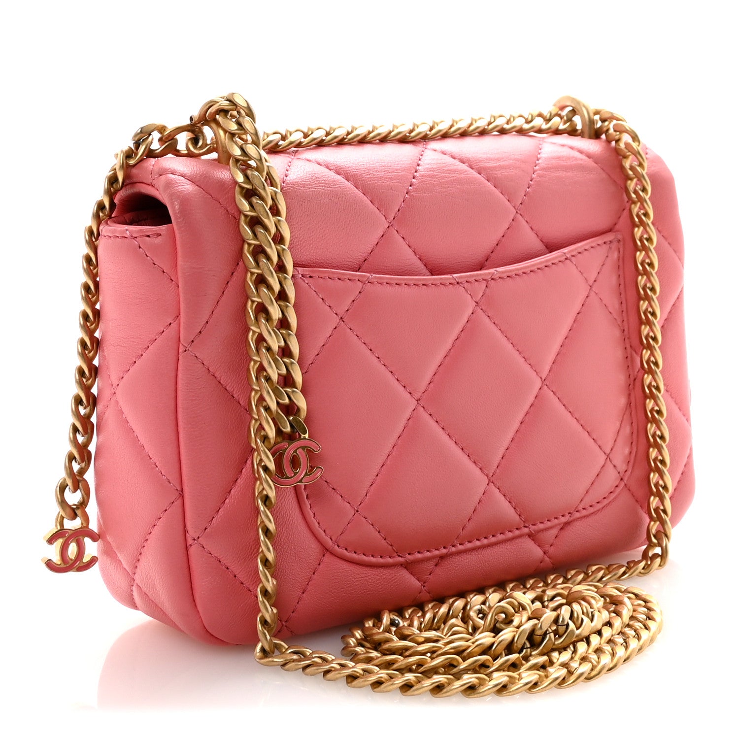 Chanel Lambskin Enamel Quilted Pending CC Mini Square Flap Pink 3 of 10