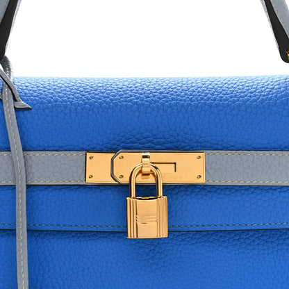Hermes Taurillon Clemence Horseshoe Bi-Color Kelly Retourne 32 Bleu Hydra Bleu Lin 8 of 10