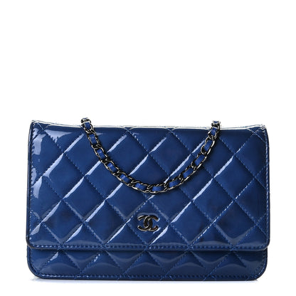 Chanel Patent Quilted Wallet On Chain WOC Blue 1 of 10