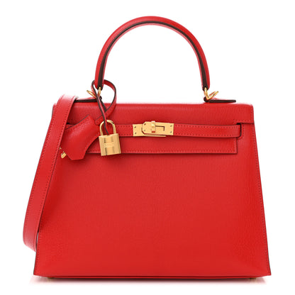 Hermes Chevre Chamkila Kelly Sellier 25 Rouge de Coeur 1 of 11