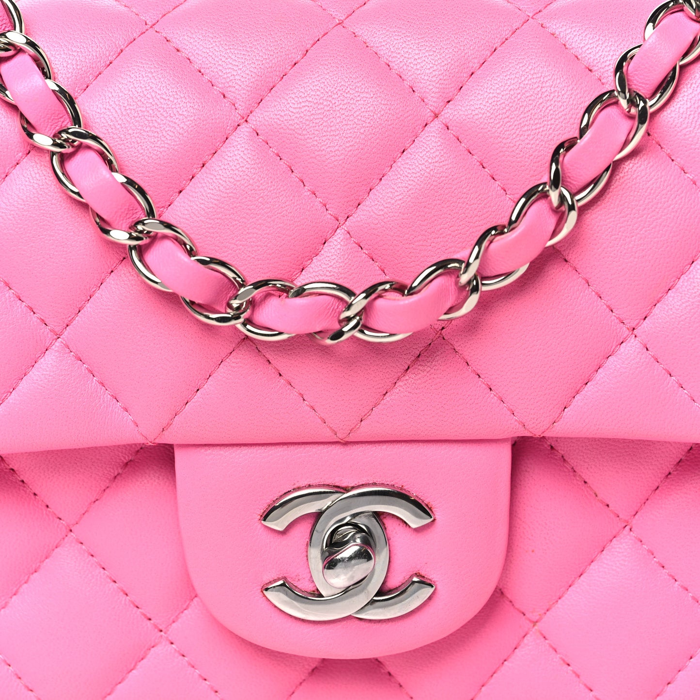 Lambskin Quilted Mini Rectangular Flap Neon Pink