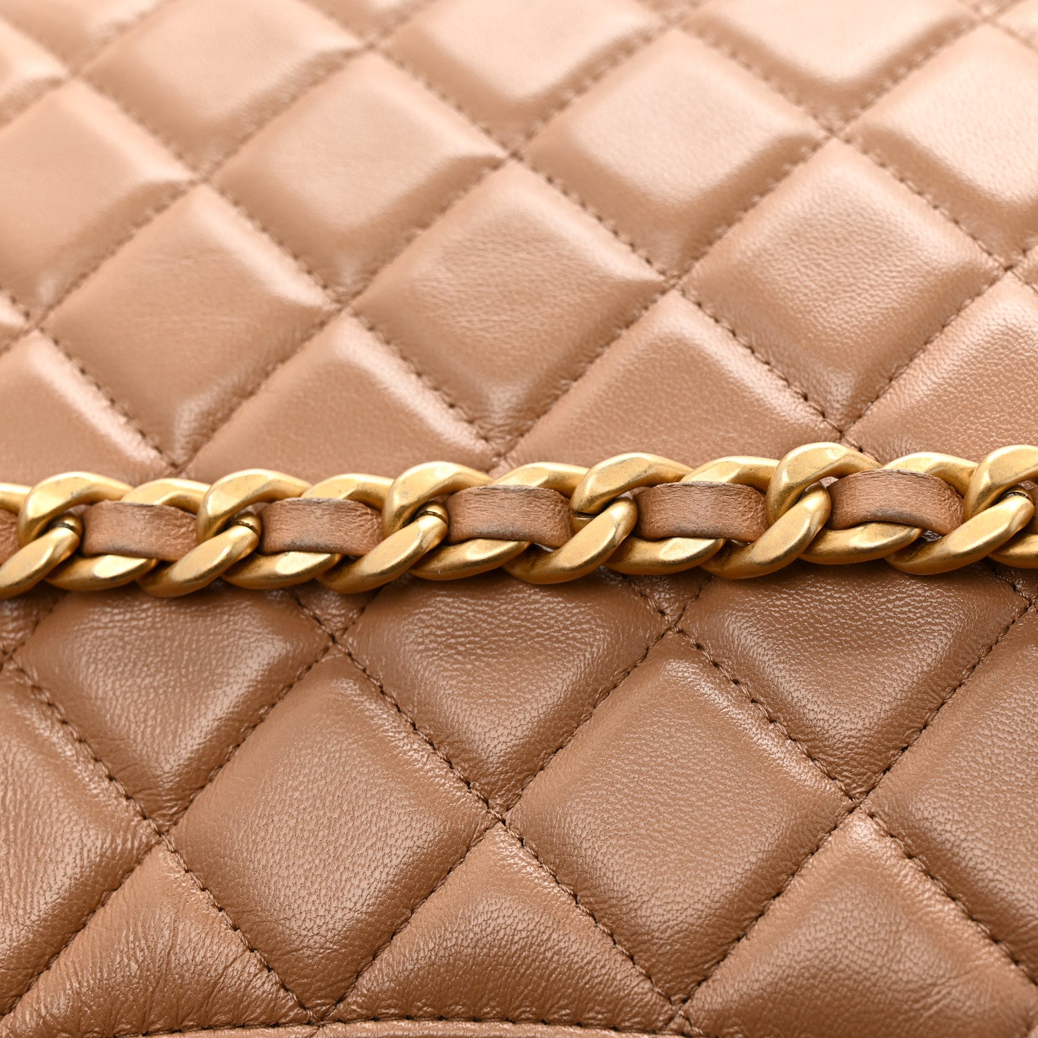 Chanel Shiny Crumpled Lambskin Quilted Large Trendy Chain Around Hobo Dark Beige 16 of 17