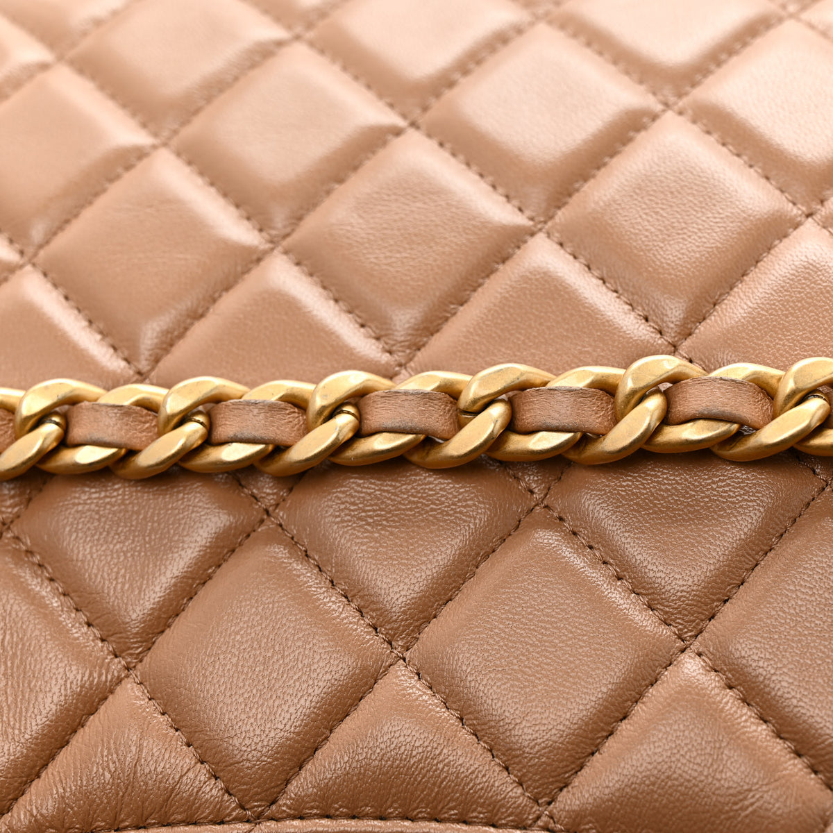 Chanel Shiny Crumpled Lambskin Quilted Large Trendy Chain Around Hobo Dark Beige 16 of 17