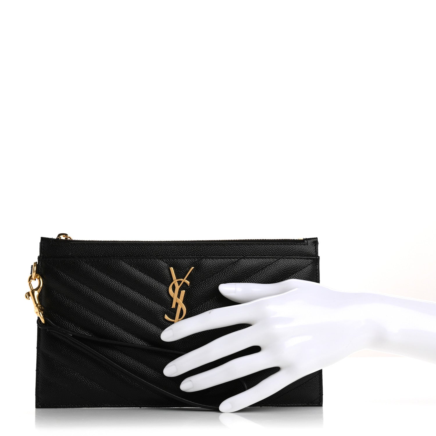 Saint Laurent Grain De Poudre Chevron Monogram Large Bill Pouch Black 2 of 14