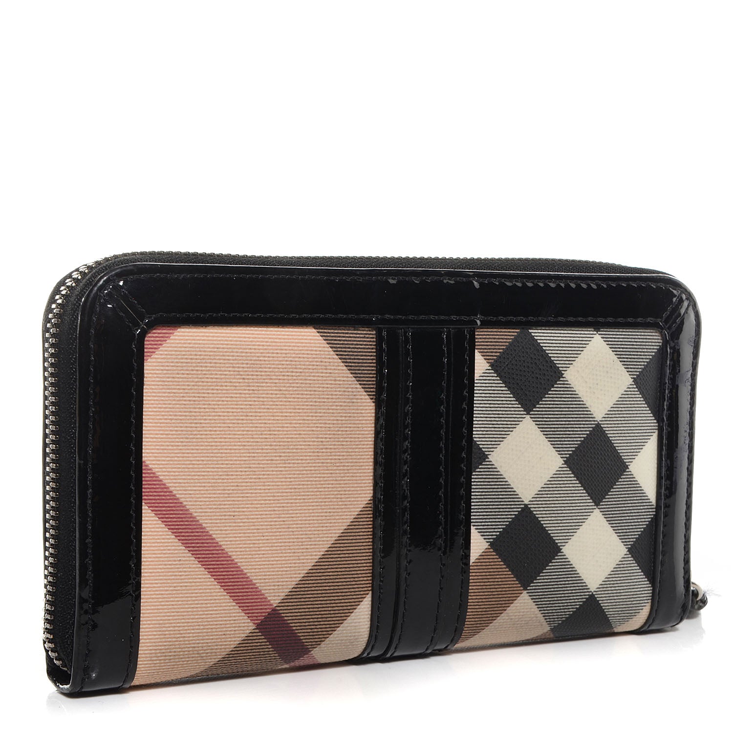 Burberry Supernova Check Patent Large Ziggy Zip Around Wallet Black 3 of 10