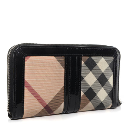 Burberry Supernova Check Patent Large Ziggy Zip Around Wallet Black 3 of 10