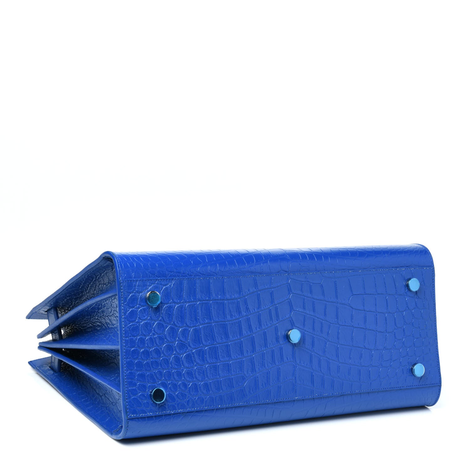 Saint Laurent Calfskin Crocodile Embossed Small Sac De Jour Royal Blue 4 of 10