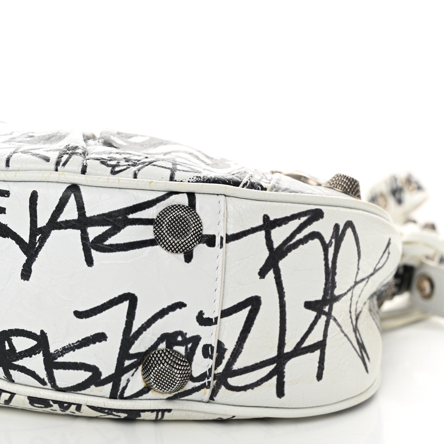 Balenciaga Agneau Arena Graffiti Small Le Cagole Shoulder Bag White Black 11 of 12