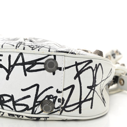 Balenciaga Agneau Arena Graffiti Small Le Cagole Shoulder Bag White Black 11 of 12