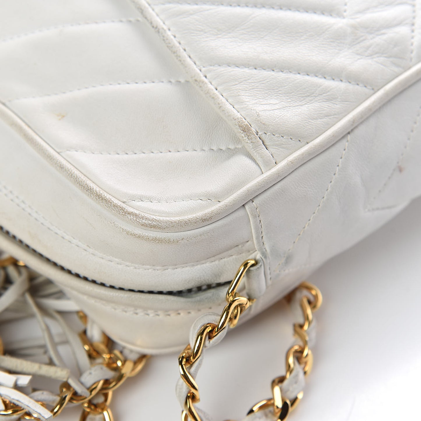 Lambskin Chevron Tassel Camera Case White