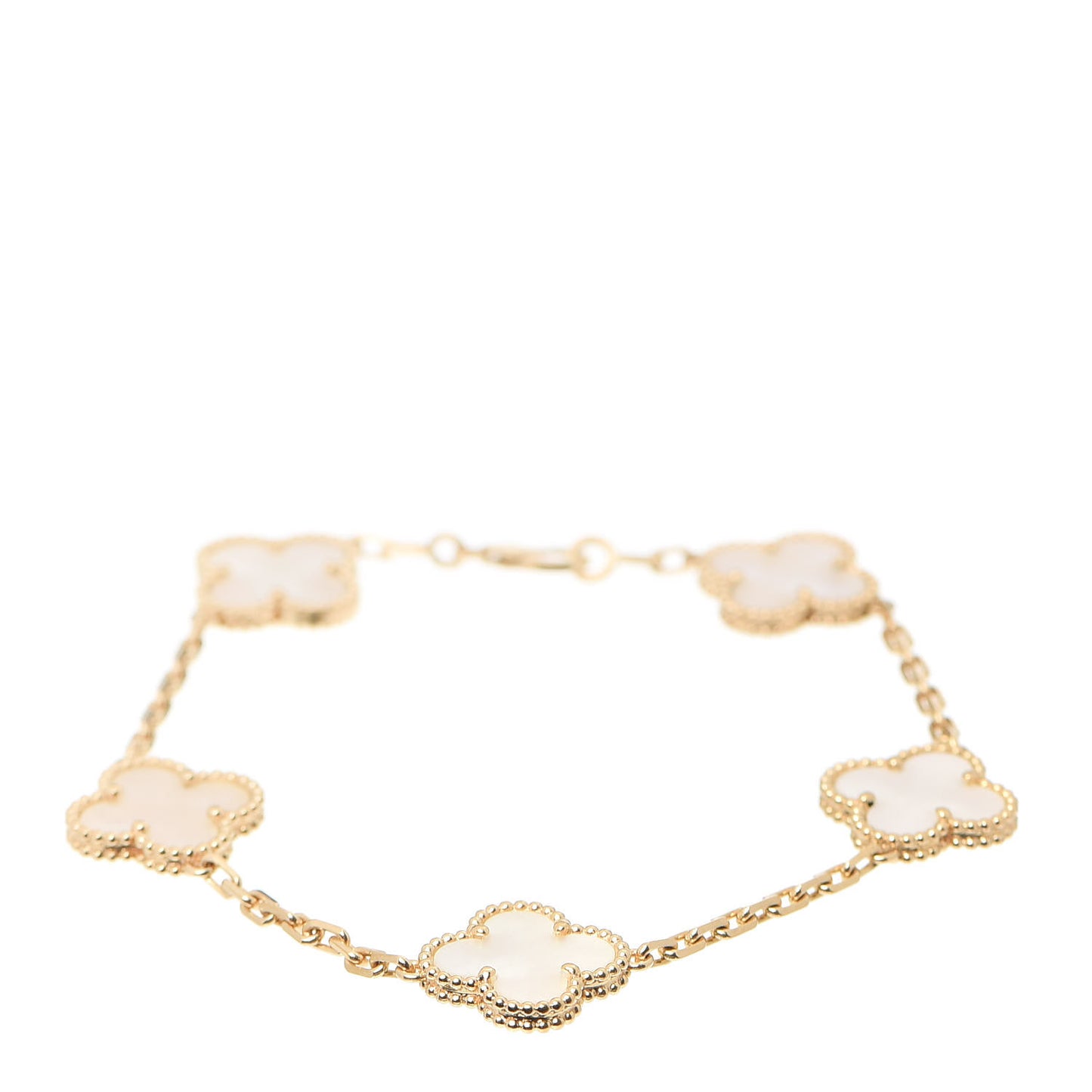 18K Yellow Gold Mother of Pearl 5 Motifs Vintage Alhambra Bracelet