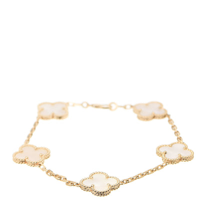 Van Cleef & Arpels 18K Yellow Gold Mother of Pearl 5 Motifs Vintage Alhambra Bracelet 1 of 6