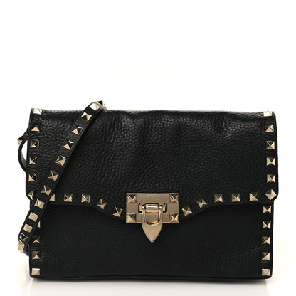 Valentino Garavani Pebbled Calfskin Medium Rockstud Flip Lock Crossbody Bag Black 1 of 11
