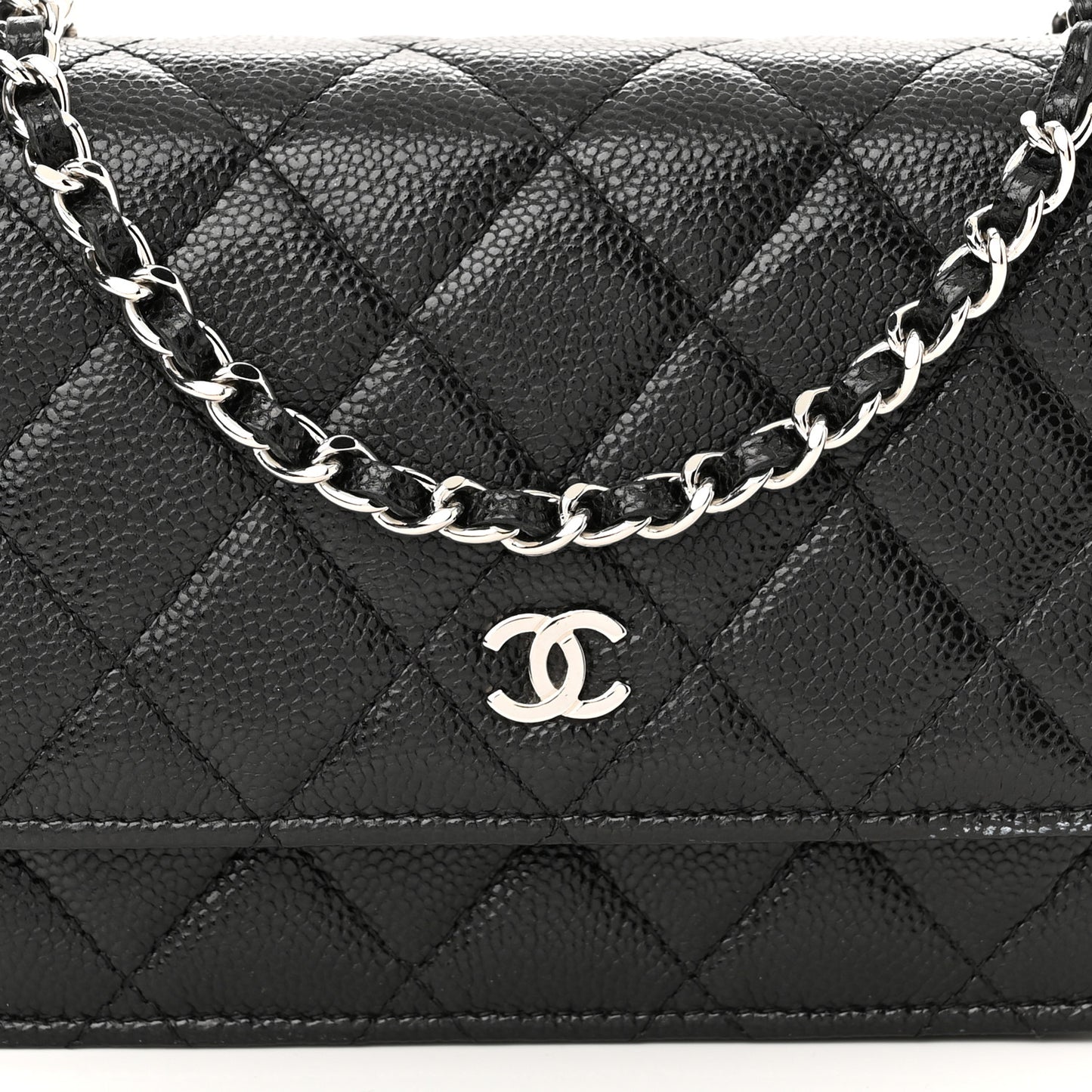 Caviar Quilted Mini Wallet On Chain WOC Black