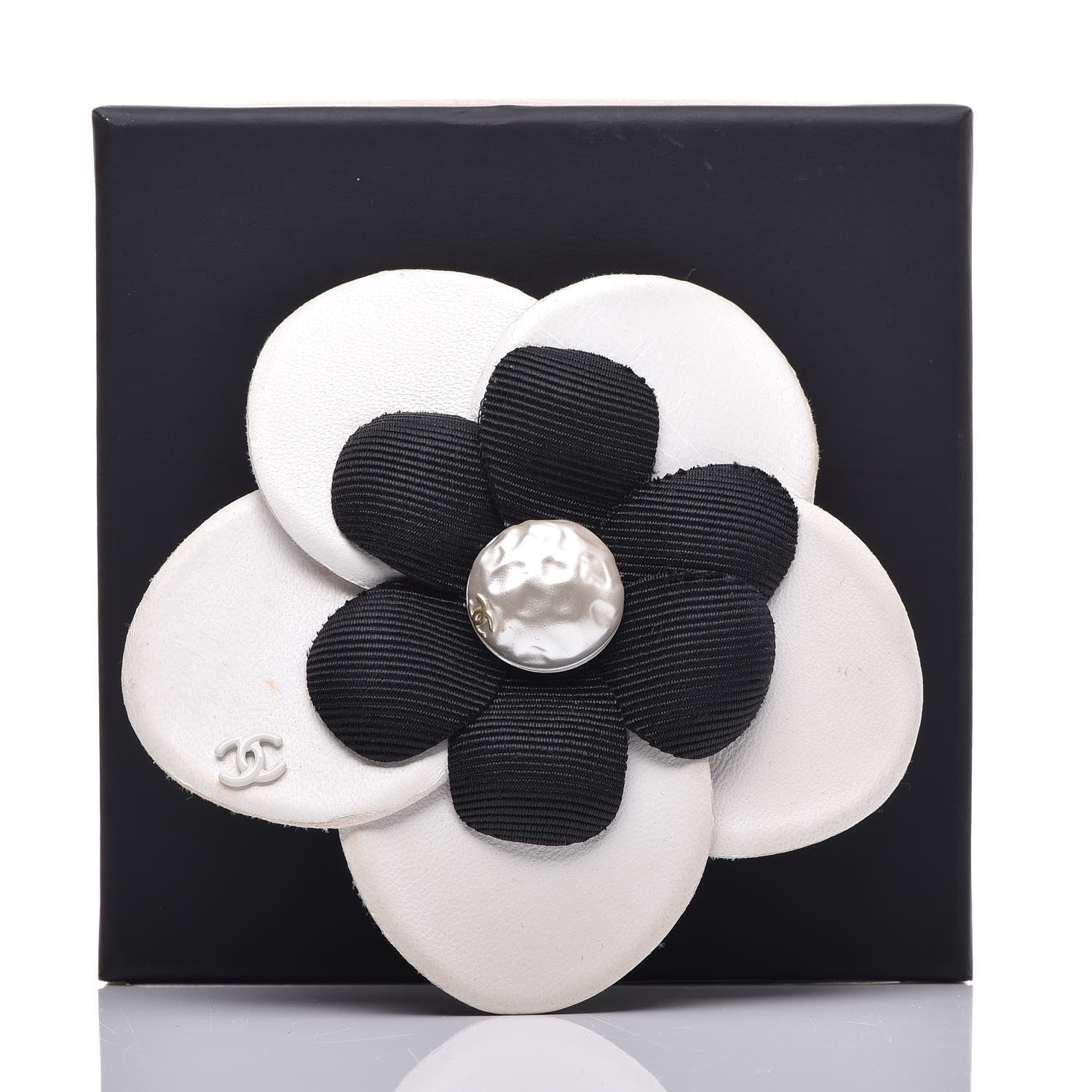 Chanel Lambskin Grosgrain Camellia Brooch Black White 8 of 8