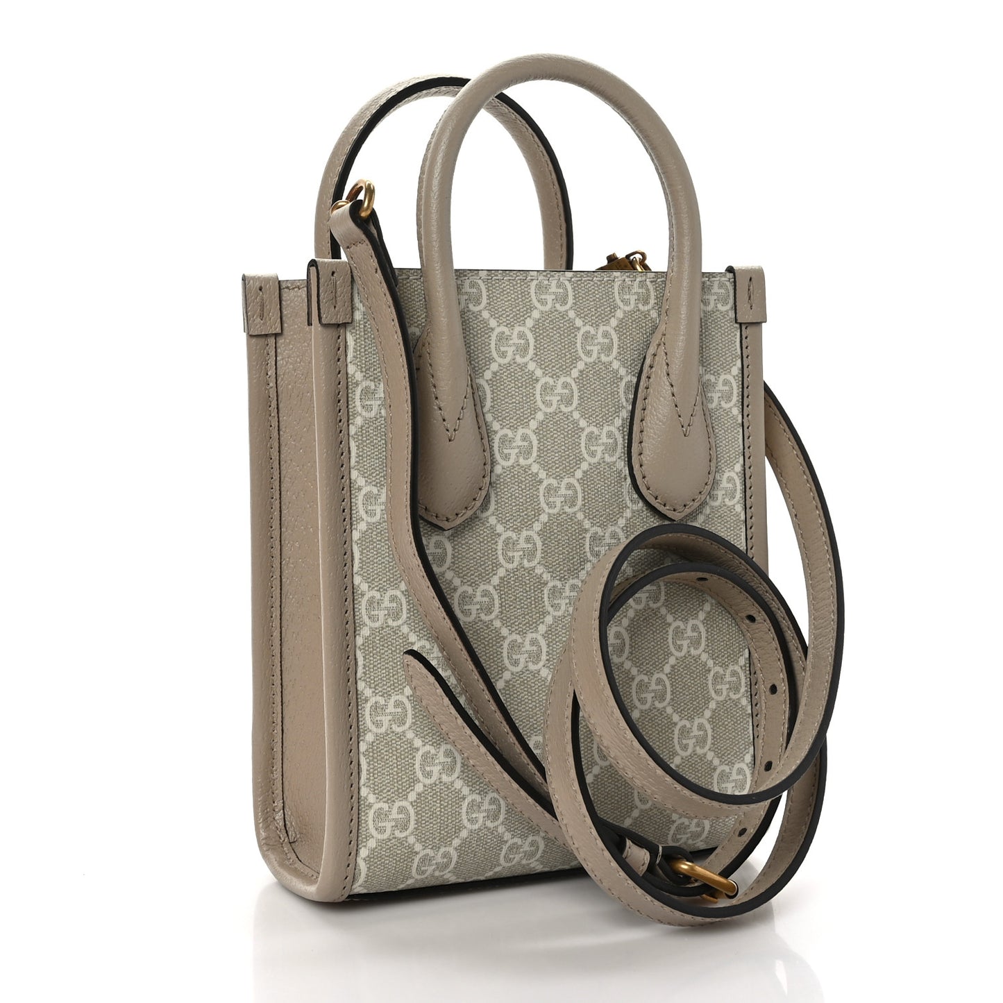 GG Supreme Monogram Textured Dollar Calfskin Mini Retro Interlocking G Tote Bag Beige Mystic White Oatmeal