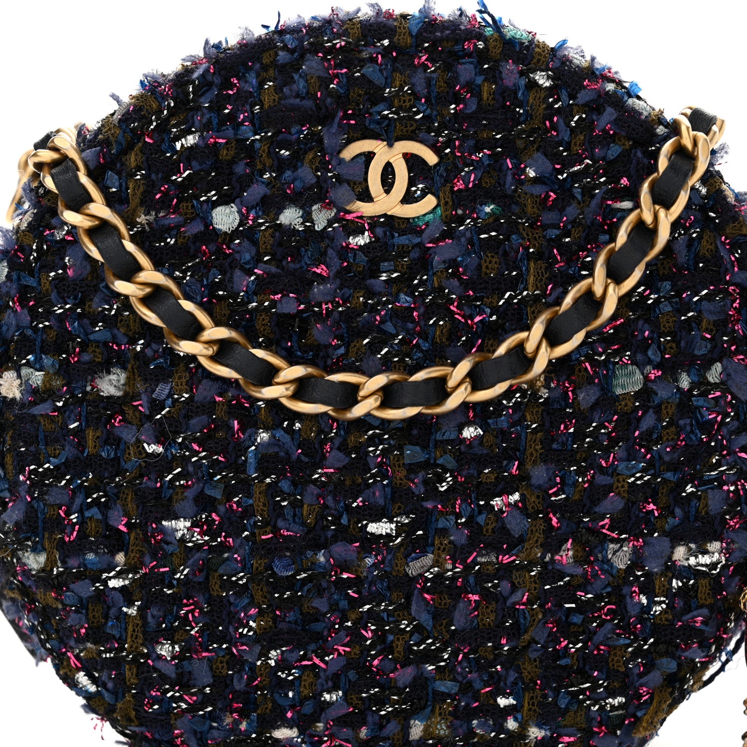 Chanel Tweed Quilted Round Clutch With Chain Multicolor 8 of 12