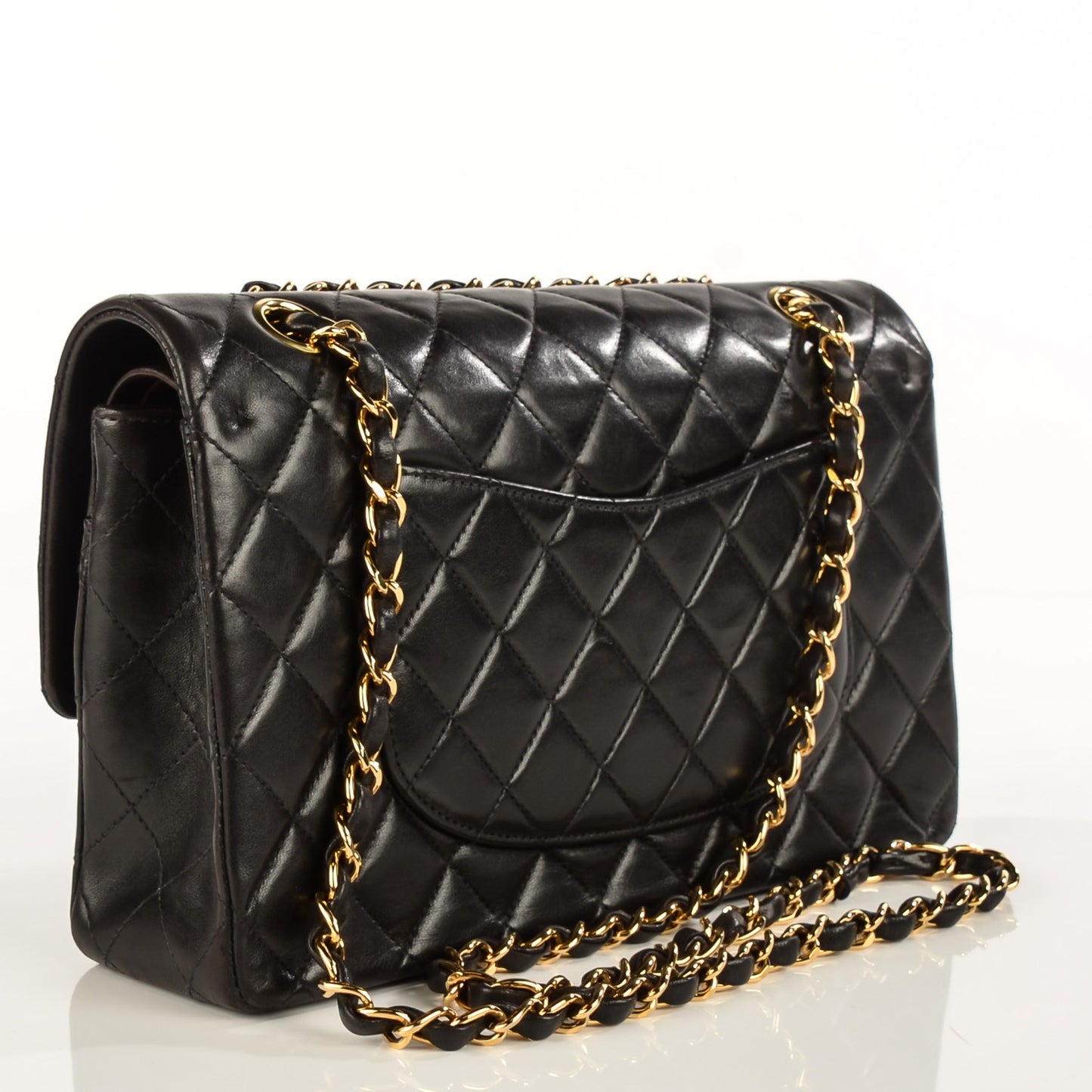 Lambskin Quilted Medium Double Flap Black