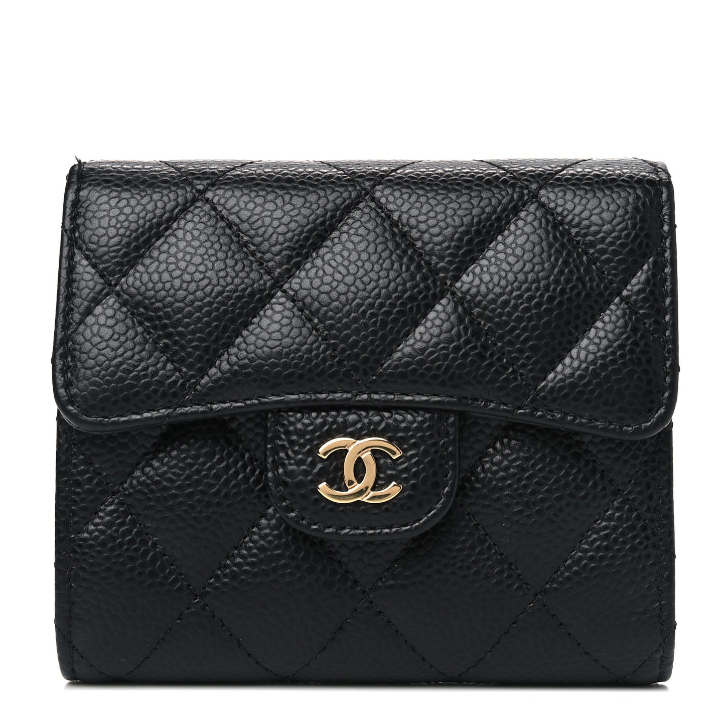 Caviar Quilted Compact Flap Wallet Black