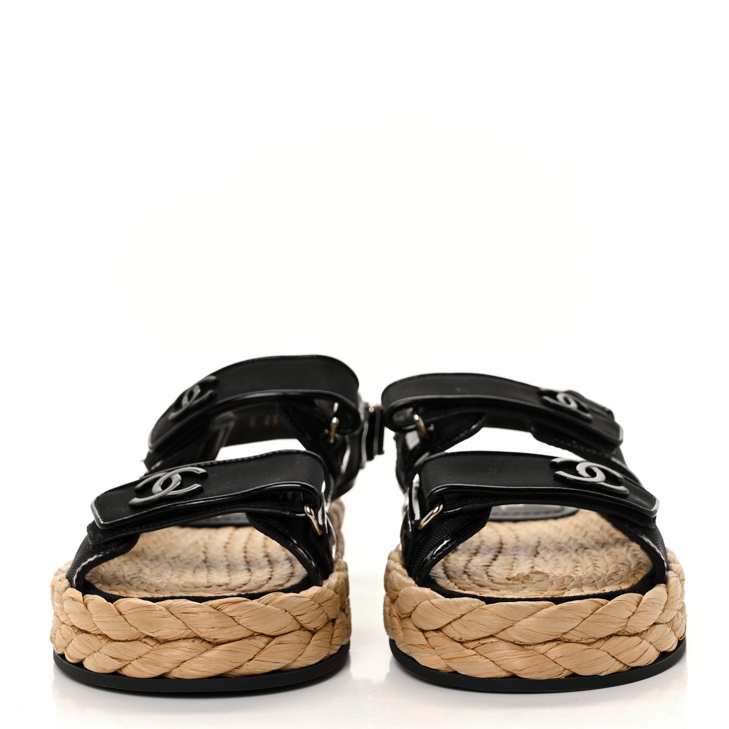 Chanel Mesh Patent Calfskin Velcro Dad Sandals 38.5 Black 2 of 9