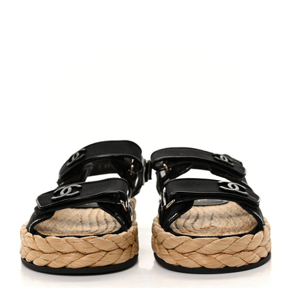 Chanel Mesh Patent Calfskin Velcro Dad Sandals 38.5 Black 2 of 9