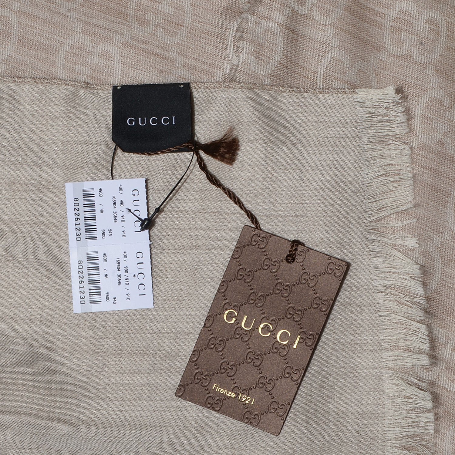 Gucci Wool Silk GG Monogram GGNat Scarf Sand 4 of 5