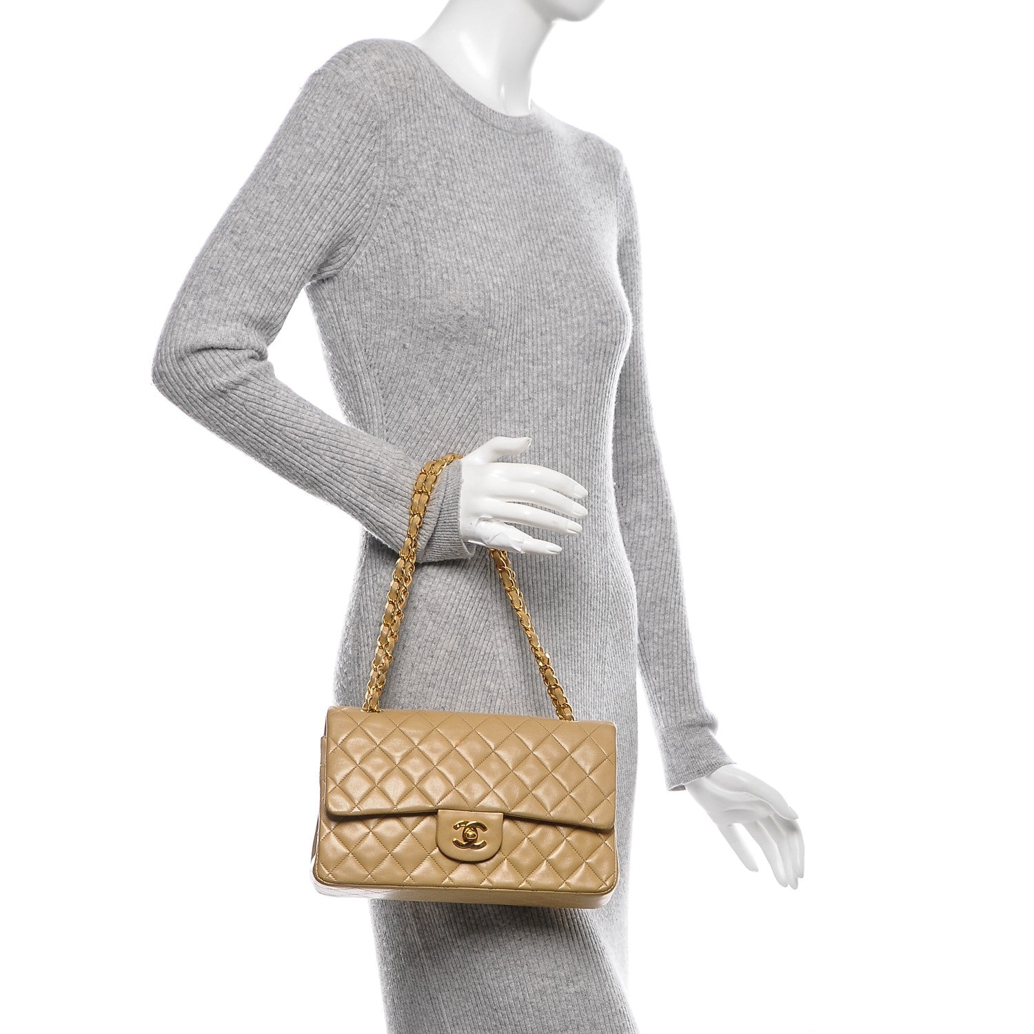 Chanel Lambskin Quilted Medium Double Flap Beige 2 of 8