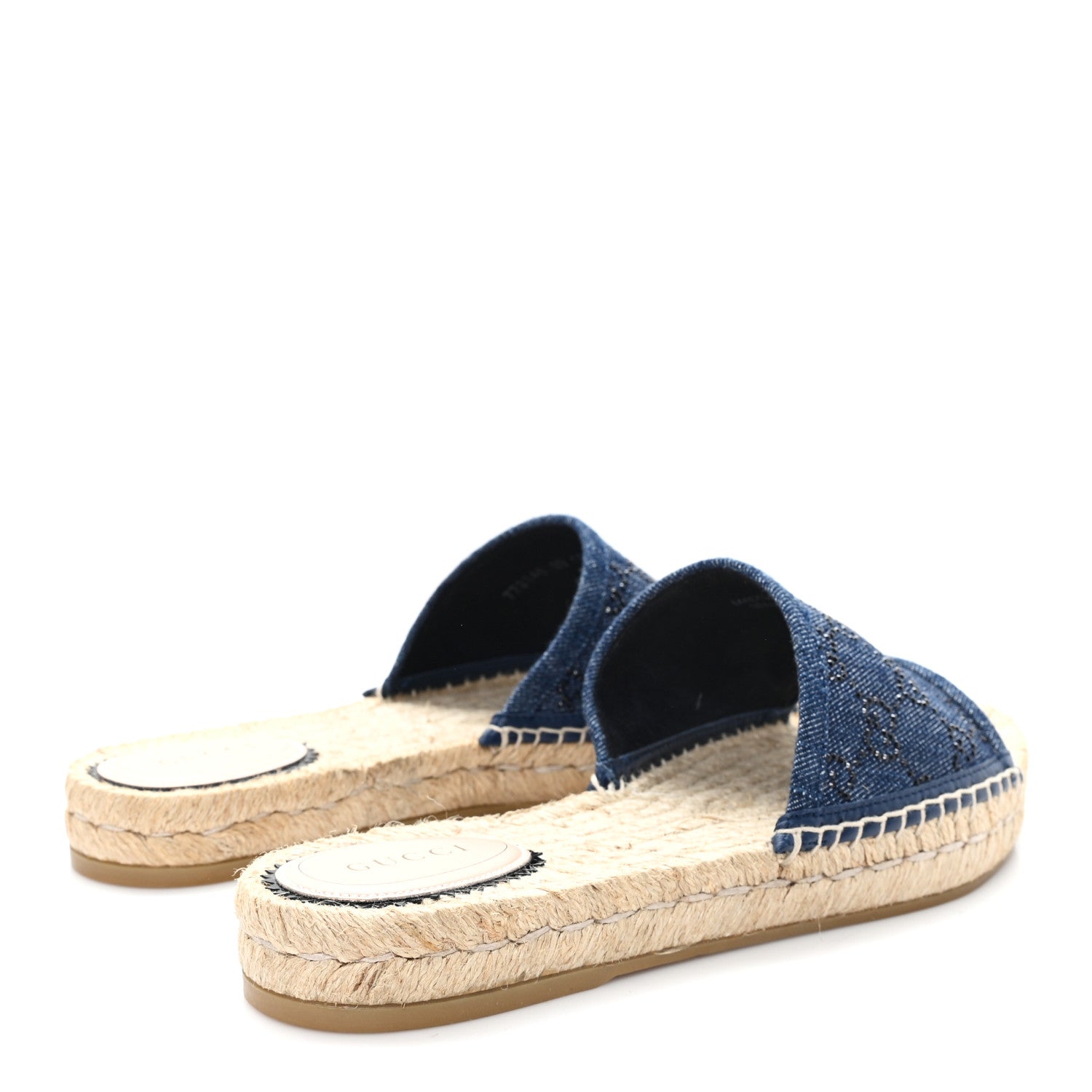 GUCCI デニムエスパドリーユ サンダル Gucci Denim Crystals GG Monogram Espadrille 20mm Slide Sandals 39