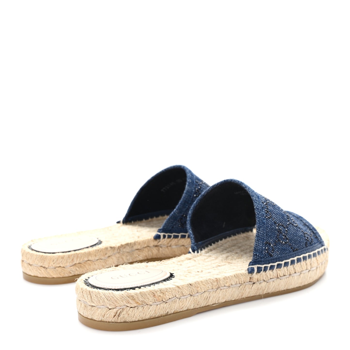 Denim Crystals GG Monogram Espadrille 20mm Slide Sandals 39 Denim